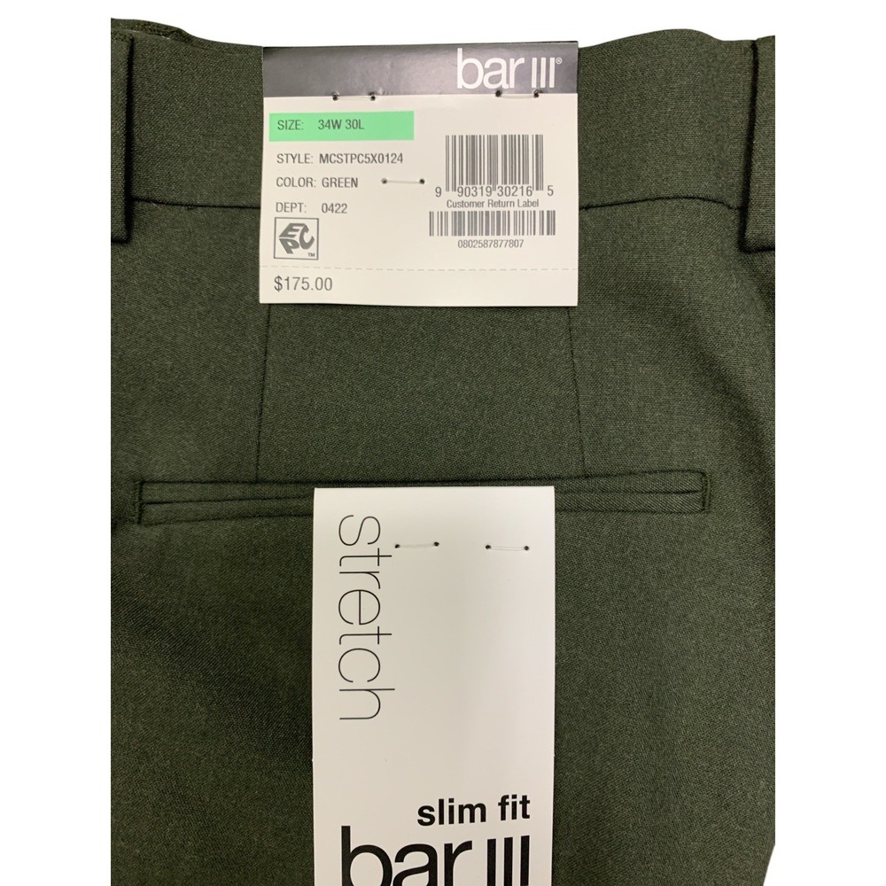 Bar III Mens Slim Fit Dress Pants  34W /30L Green Solid NWT $175 - Picture 4 of 5